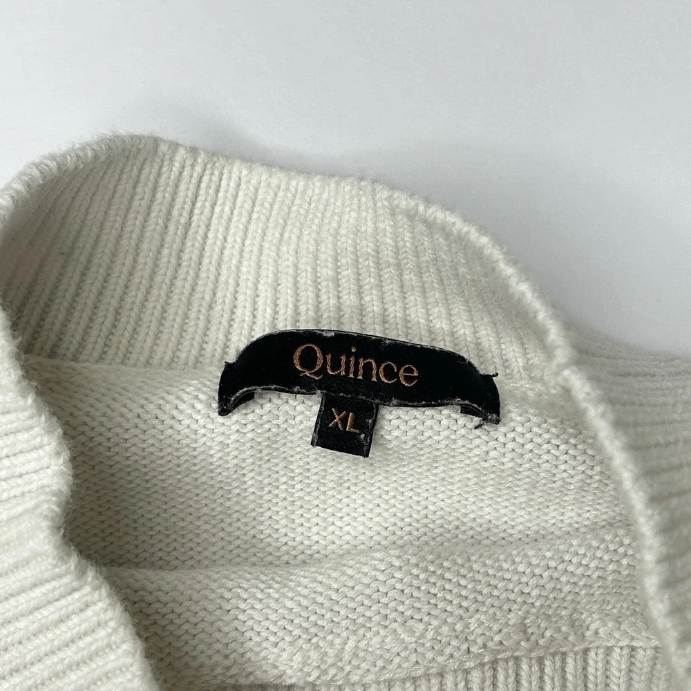 Quince 100% Organic Cotton Boyfriend Crew Neck Sweater Women's XL Ivory White